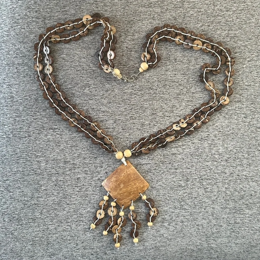 Necklace Brown Bead w/ Square Pendant‎